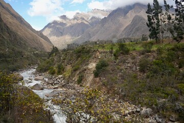 The Urubamba River in Peru with The Andes Mountains behind. 