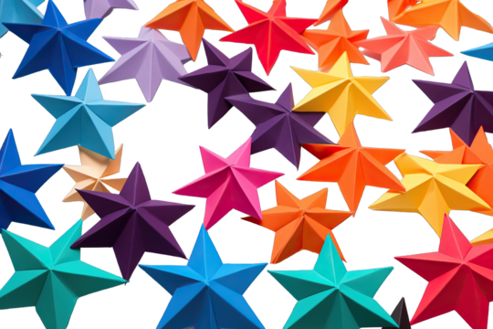 Pile Full Color Paper Stars Flying On Transparent Background