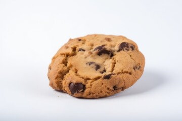 Chocolate chip cookie on white.  Generative AI