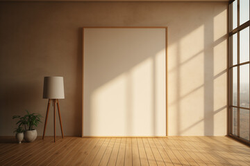 empty room with empty frame on wooden floor