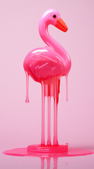 A flamingo with pink drips on a pink background