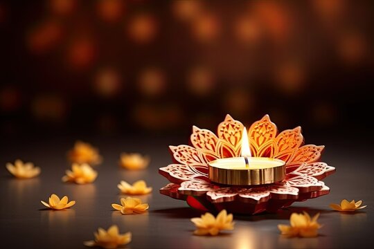 Diwali Diya oil clay lamp concept banner with copy space