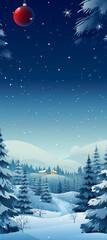 Panorama of winter evening forest. Banner or mockup. Congratulatory, New Year or Christmas landscape background.