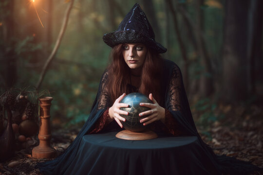A witch with a magic ball. AI Generated