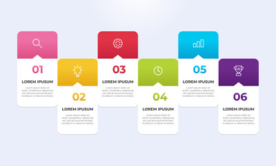 Infographic design template with icons and 6 options or steps. Timeline infographic design.