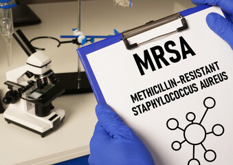 MRSA Methicillin-resistant Staphylococcus Aureus is shown using the text