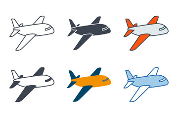 Airplane icon collection with different styles. Airplane icon symbol vector illustration isolated on white background