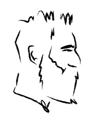 Fototapeta premium Beard, moustache and eye brows silhouette of male face. Textured doodle for barber shop logo. Fashion for men icon, hand drawn gentleman grooming illustration. Fathers day or men's day