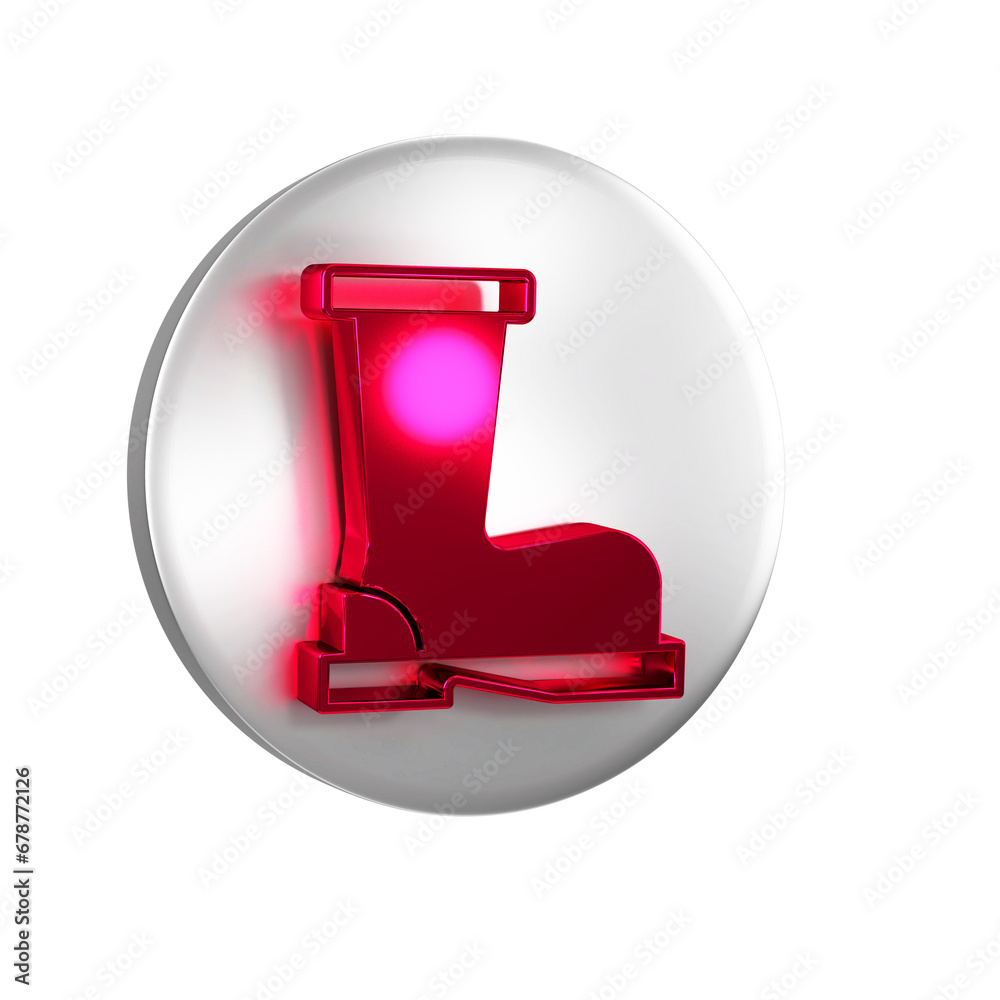 Sticker red fire boots icon isolated on transparent background. silver circle button.