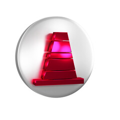Red Traffic cone icon isolated on transparent background. Silver circle button.