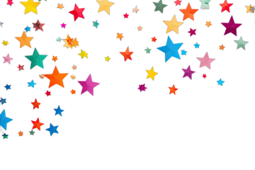 Full Color Paper Stars Scattered And Flying On Transparent Background