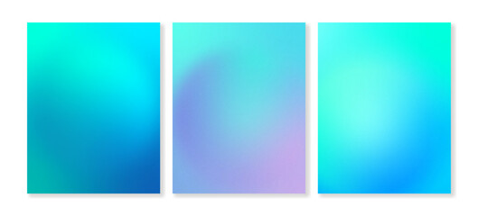 Set of grainy gradients backgrounds in blue, cyan and violet colors. For covers, wallpapers, branding and other projects. Vector, for web and printing.