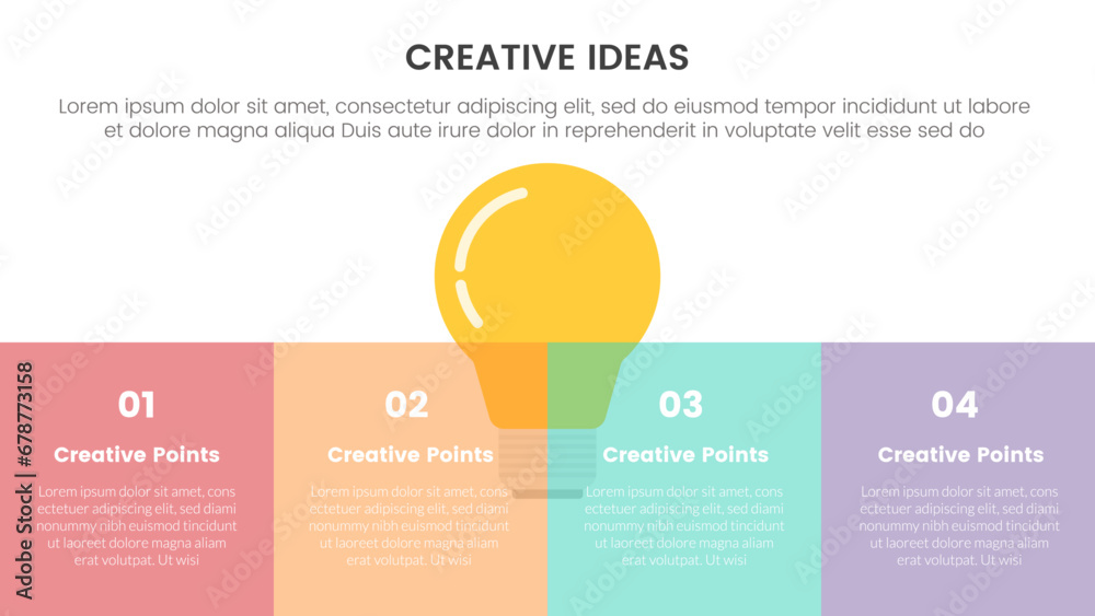 Poster creative idea concept infographic 4 point stage template with lightbulb and box description on botto