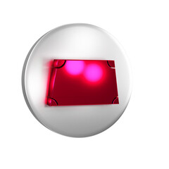 Red Acute trapezoid shape icon isolated on transparent background. Silver circle button.