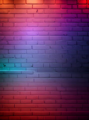 Brick background 3D with shadows neon color