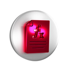 Red Function mathematical symbol icon isolated on transparent background. Silver circle button.