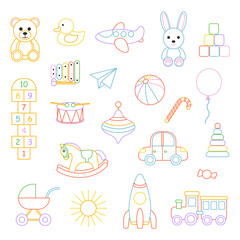 Set children, kindergarten vector doodle. Cute daycare hand drawn elements.