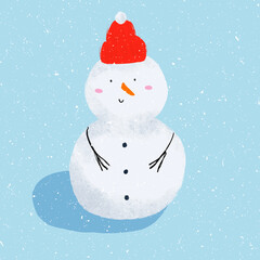 Cute hand drawn snowman illustration for greeting cards, decoration, holiday design, prints, poster.