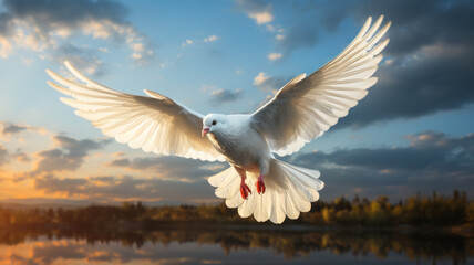 Obraz premium Heavenly white dove symbolizes love and peace