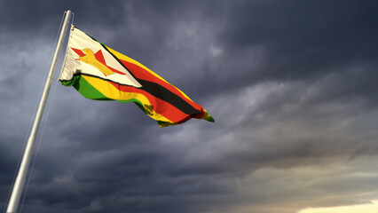 cute Zimbabwe flag on heavy dark clouds background - abstract 3D illustration