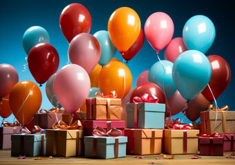 Obraz na płótnie Canvas A Colorful Celebration: Balloons, Presents, and Joyful Decorations Abound