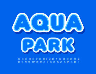 Vector advertising flyer Aqua Park.   Bright sticker Font. Artistic Alphabet Letters and Numbers set