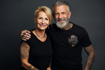 Beautiful tattooed couple posing for photo on Valentine's Day