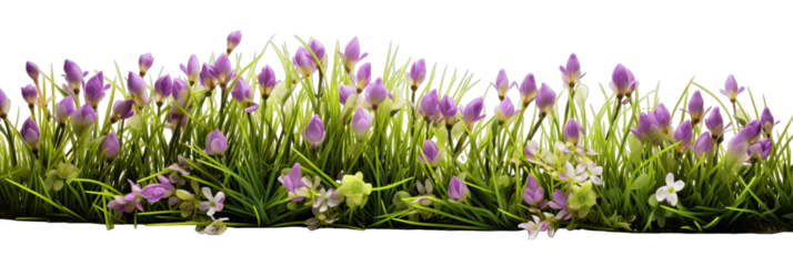 Fresh Green Grass With Small Flowers Purple On Transparent Background