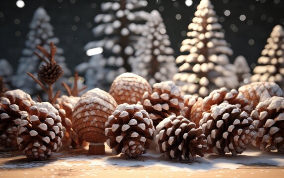 christmas pine cones, cinnamon sticks and christmas decorations