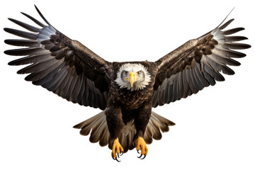 Fototapeta premium Bald eagle in flight on transparent background,generative ai