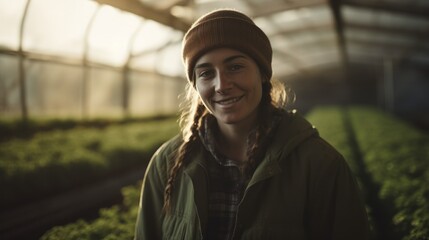 A woman farmer standing in a lush green field on an organic farm. - Powered by Adobe