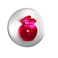 Obraz premium Red Funeral urn icon isolated on transparent background. Cremation and burial containers, columbarium vases, jars and pots with ashes. Silver circle button.