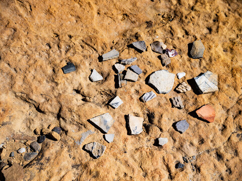 pottery shards at Chaco Ruins in the Rio Puerco Valley, New Mexico