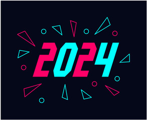 2024 New Year Holiday Abstract Neon Cyan And Pink Graphic Design Vector Logo Symbol Illustration