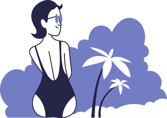 A girl in a swimsuit rests on the beach. The concept of recreation, tourism.