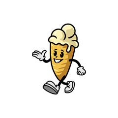 vector ice cream cone cartoon on white background, use for food mascot or illustration and logo