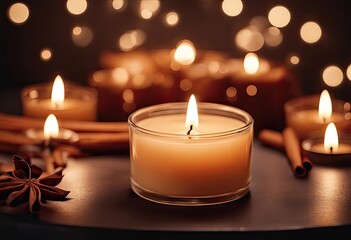 Fototapeta na wymiar Cinnamon-scented candles with a warm glow