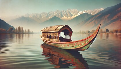 Kashmiri boats on the lake - obrazy, fototapety, plakaty
