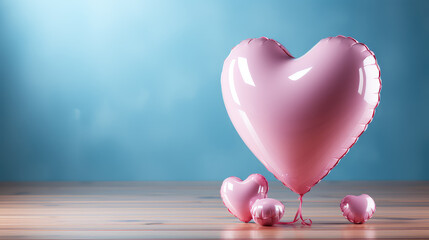 Heart balloon against a soft blue and pink background. Perfect for love-themed celebrations the gentle and dreamy atmosphere creates an ideal setting for conveying emotions and setting a romantic mood