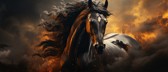 Schöpferische Wildheit: Nahaufnahme eines majestätischen Pferdes  - obrazy, fototapety, plakaty