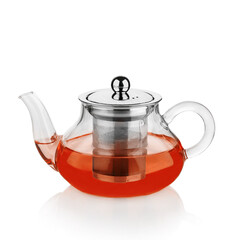 Isolated Teapot with tea. On white.