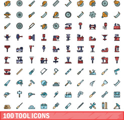 100 tool icons set. Color line set of tool vector icons thin line color flat on white