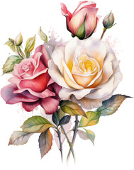 bouquet of watercolor roses flowers watercolor painting white background . .