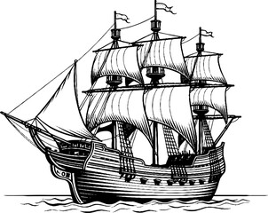 Mayflower Ship Vintage Sketch