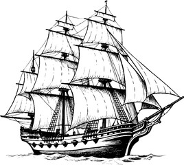 HMS Bounty Ship Vintage Sketch