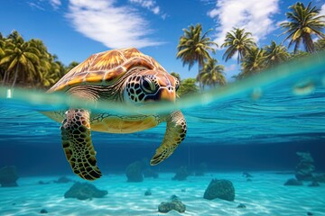 Fototapeta premium Sea turtle in the ocean. Ai Generative