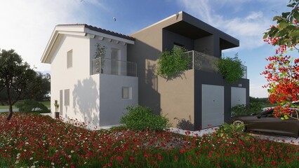 Modellazione 3D e rendering di edificio residenziale