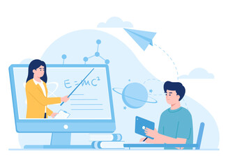 man studying mathematics via the internet concept flat illustration