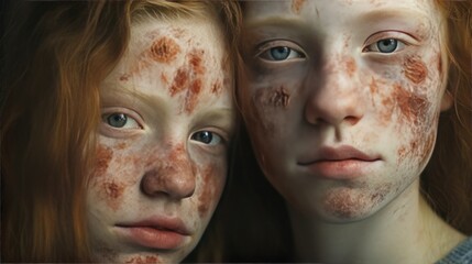 atopic dermatitis, face, children, copy space - obrazy, fototapety, plakaty