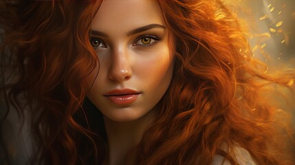Fototapeta premium attrative woman, close up face, red hair, 16:9